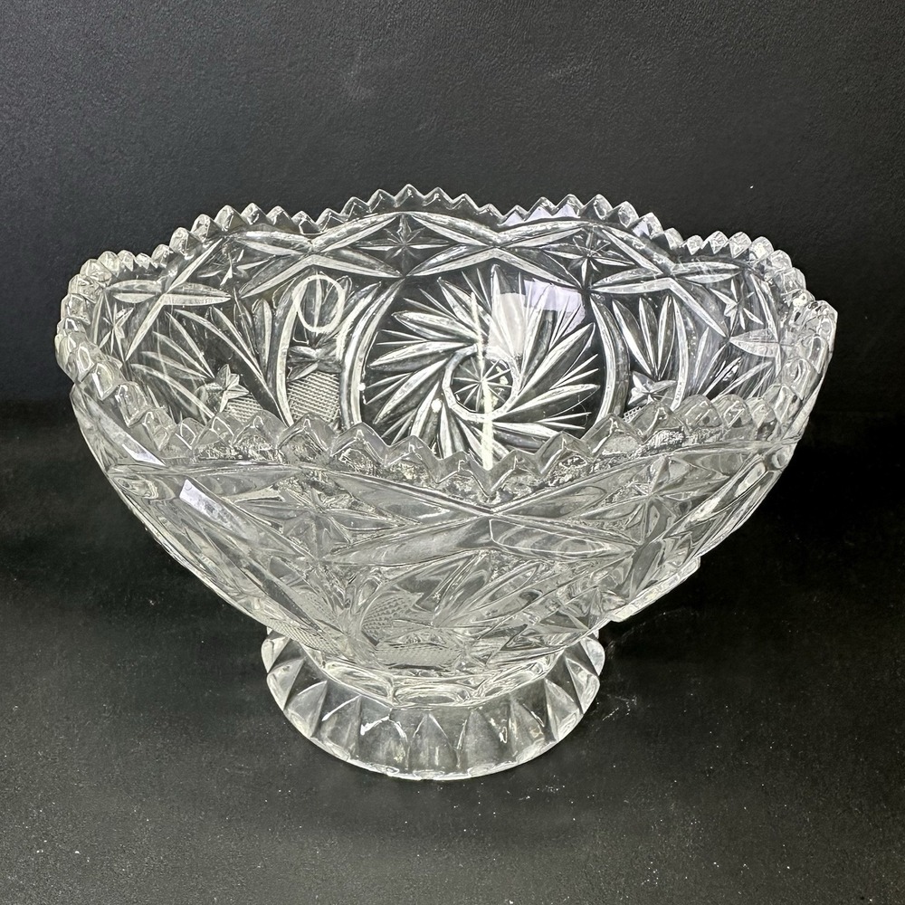 American Brilliant Period Pinwheel Cut Crystal‎ Glass Bowl 6.25" Diameter